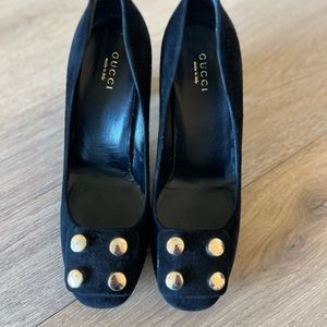 Gucci Audrey Suede Pump Block Heel Size 37